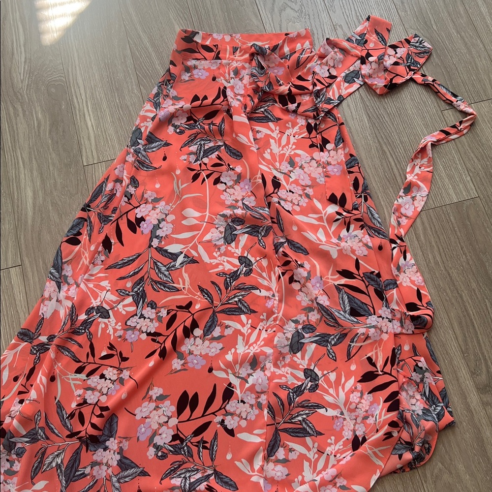 Bebe Coral and Black Floral Skirt